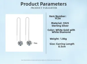 Specifications of S925 sterling silver threader earrings with 8mm cubic zirconia stones