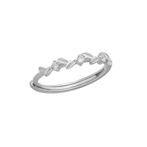 Minimalist S999 sterling silver wheat ear ring with leaf design and sparkling zircons
