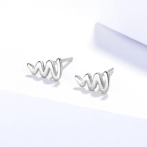 Orecchini a Bottone in Argento Sterling 925 Battito Cardiaco Minimalisti Orecchini a Linea Ondulata Gioielli per Donna Moda Quotidiana