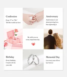 Close-up of minimalist S925 sterling silver couple rings with pavé stones and gift box