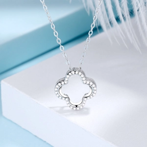 Elegant S925 sterling silver clover necklace with hollow pendant and white zircon stones