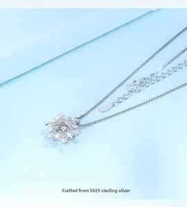 Detail of S925 sterling silver snowflake pendant with sparkling central stone and fine stones