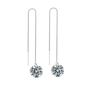 S925 sterling silver long drop earrings with brilliant round cut cubic zirconia stones