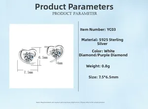 Detailansicht der S925 Silber Herzohrringe mit 4mm Zirkonia und Maßangaben in Millimetern