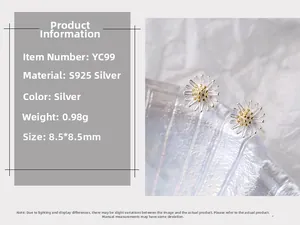 Detail view of S925 silver daisy stud earrings with dimensions 8.5x8.5mm and 0.98g weight