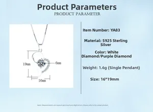 Detail showing 16x19mm S925 sterling silver heart pendant with 6mm cubic zirconia dimensions