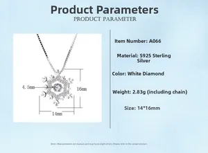 Detailed specs of the S925 sterling silver snowflake pendant with dancing diamond charm