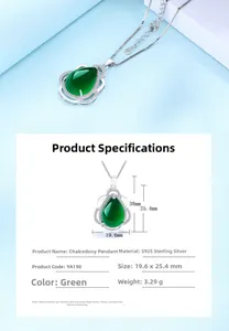Detailed size specifications of S925 silver teardrop green chalcedony pendant necklace