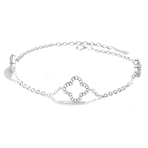 Elegant S925 sterling silver four-leaf clover bracelet with hollow diamond-set charms