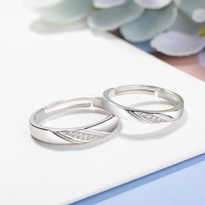 S925 Sterling Silver Adjustable Couple Rings Minimalist Shiny Cubic Zirconia Open Ring Jewelry Gift For Men Women Lovers