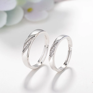 Minimalist S925 sterling silver adjustable rings for couples with sparkling zircon stones