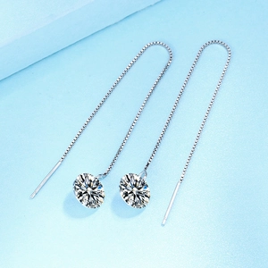 Korean Style S925 Sterling Silver Single Rhinestone Threader Earrings For Women Long Tassel Box Chain Fashion Jewelry Earrings
