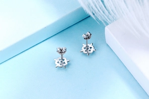 Detailed view of S925 sterling silver star earring with secure butterfly backing