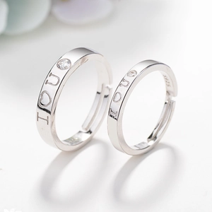 925 Argento Sterling Anelli di Coppia per Amanti I Love You Cuore Lettera Aperto Regolabile Strass Gioielli Regalo