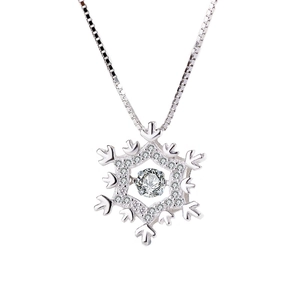 Elegant S925 sterling silver snowflake pendant necklace with dancing stone and box chain