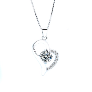 Elegant S925 sterling silver asymmetrical heart necklace with brilliant cubic zirconia