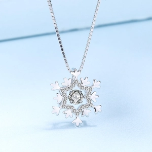 925 Sterling Silver Snowflake Pendant Necklace For Women Minimalist Dancing Stone Rhinestone Inlaid Box Chain Jewelry Gift