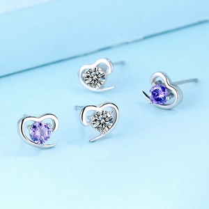 Minimalistische 925 Sterling Silber Herz Ohrstecker Mit Strass Elegante Lila Weiße Herzförmige Schmuck Für Damen