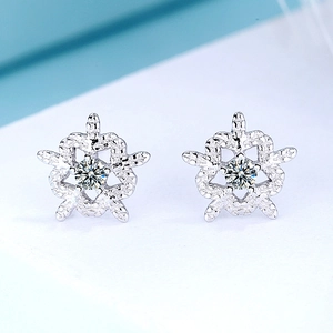 925 Sterling Silver Snowflake Stud Earrings For Women Minimalist Rhinestone Inlaid Fashion Jewelry Ear Accessories Christmas Gift