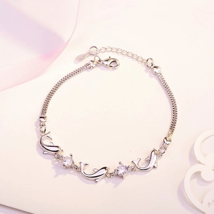 Bracelet dauphin élégant en argent sterling S925 avec zircons et chaîne de réglage fine