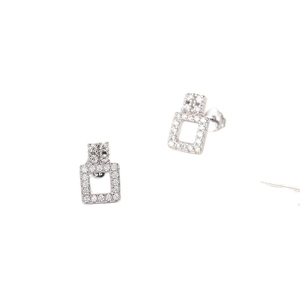 Elegant S925 sterling silver geometric square stud earrings with micro-pave cubic zirconia