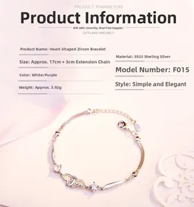 Detailed close-up of S925 sterling silver interlocking heart bracelet with zircon stones