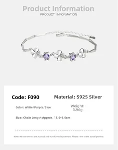 Specifiche tecniche del bracciale quadrifoglio in argento S925 con zirconi viola