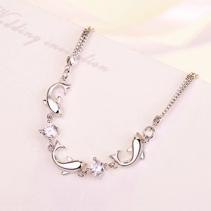 Bracelet dauphin élégant en argent sterling S925 avec zircone et chaîne à maille miroir