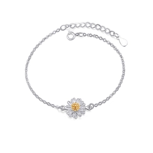 Elegant S925 sterling silver daisy bracelet with matte petals and golden center details