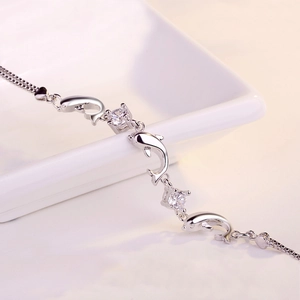 Bracelet dauphin en argent sterling S925 avec pierres de zircone cubique transparentes