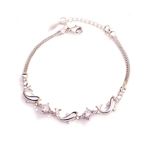 Bracelet dauphin élégant en argent sterling S925 avec zircons brillants pour femme