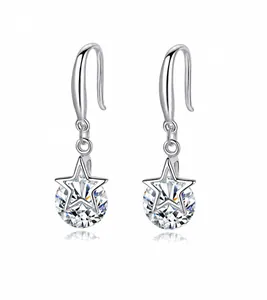 Detail shot of S925 sterling silver star earring hooks with round cubic zirconia