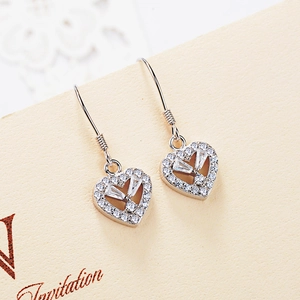 925 Sterling Silver Heart Drop Earrings For Women Elegant Rhinestone Inlaid Hoop Earrings Simple Fashion Jewelry Gift
