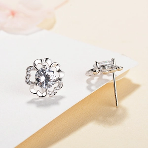 Elegant S925 silver plum blossom stud earrings with sparkling zircon gemstones