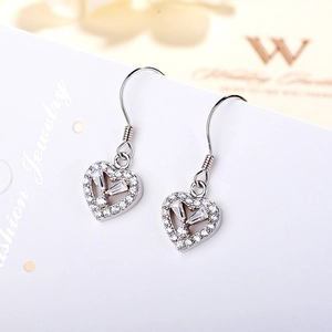 Elegant S925 sterling silver heart dangle earrings with sparkling zircon gemstones