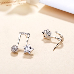 S925 sterling silver musical note and star stud earrings with sparkling cubic zirconia