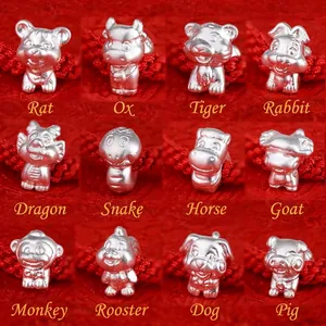 S999 Sterling Silver Zodiac Bracelet with Red Braided Rope for Year of the Horse