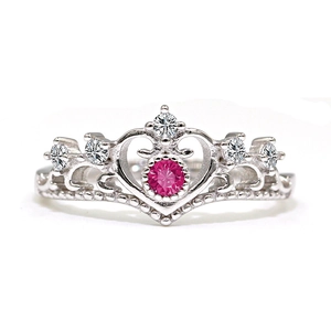 S925 sterling silver crown ring with pink zircon gemstone and white diamonds