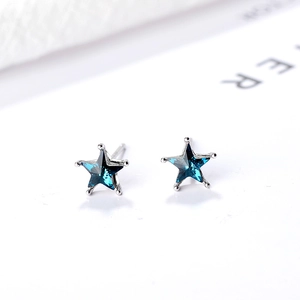 Boucles d'Oreilles Clous Étoile Bleue en Argent Sterling 925 Boucles d'Oreilles avec Strass Incrusté pour Femme Bijoux