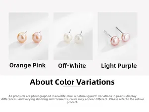 Detailed comparison of S999 silver pearl studs in orange pink, creamy white and light purple