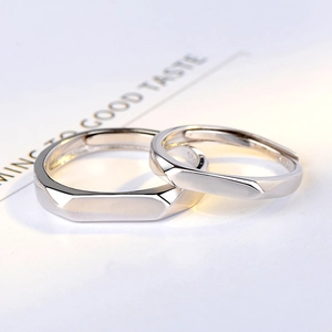 Bagues de couple en argent sterling S925 avec design géométrique et anneaux ajustables