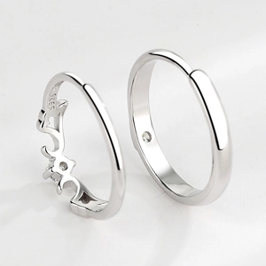 S925 sterling silver angel wings rings for couples featuring minimalist polished finish