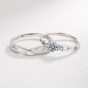 925 Sterling Silver Couples Rings Adjustable Zirconia Moonstone Inlaid Twist Simple Fashion Jewelry Lovers Valentine Gift