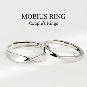 925 Sterlingsilber Möbiusband Partnerringe Verstellbar Poliert Minimalistisch Versprechen Ring Set Damen Herren Schmuck