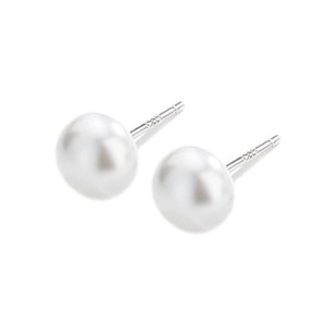 Elegant pair of S999 sterling silver stud earrings with round white natural pearls