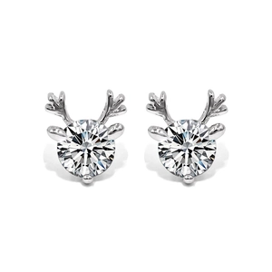 S925 sterling silver reindeer antler stud earrings with sparkling round zircon stones