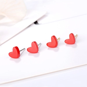 Minimalist S925 sterling silver bright red heart stud earrings with smooth finish