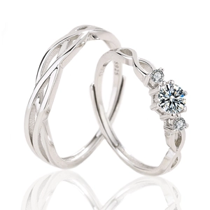 S925 sterling silver couple rings set with woven texture and sparkling center stone