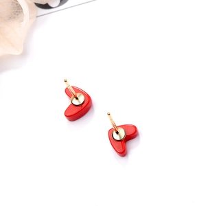 Minimalist S925 silver red heart stud earrings with elegant gold-plated finish
