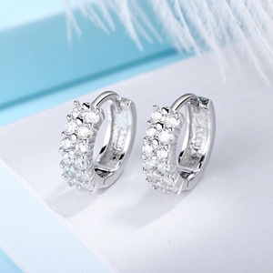 Luxury 925 Sterling Silver Double Row Zirconia Hoop Earrings White Gold Plated Geometric Huggie Earrings For Women Daily Jewelry